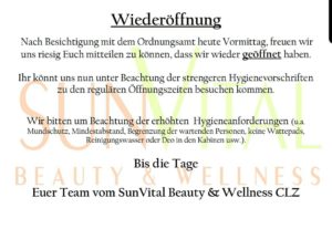 Corona Wiedereröffnung Sunvital Clausthal